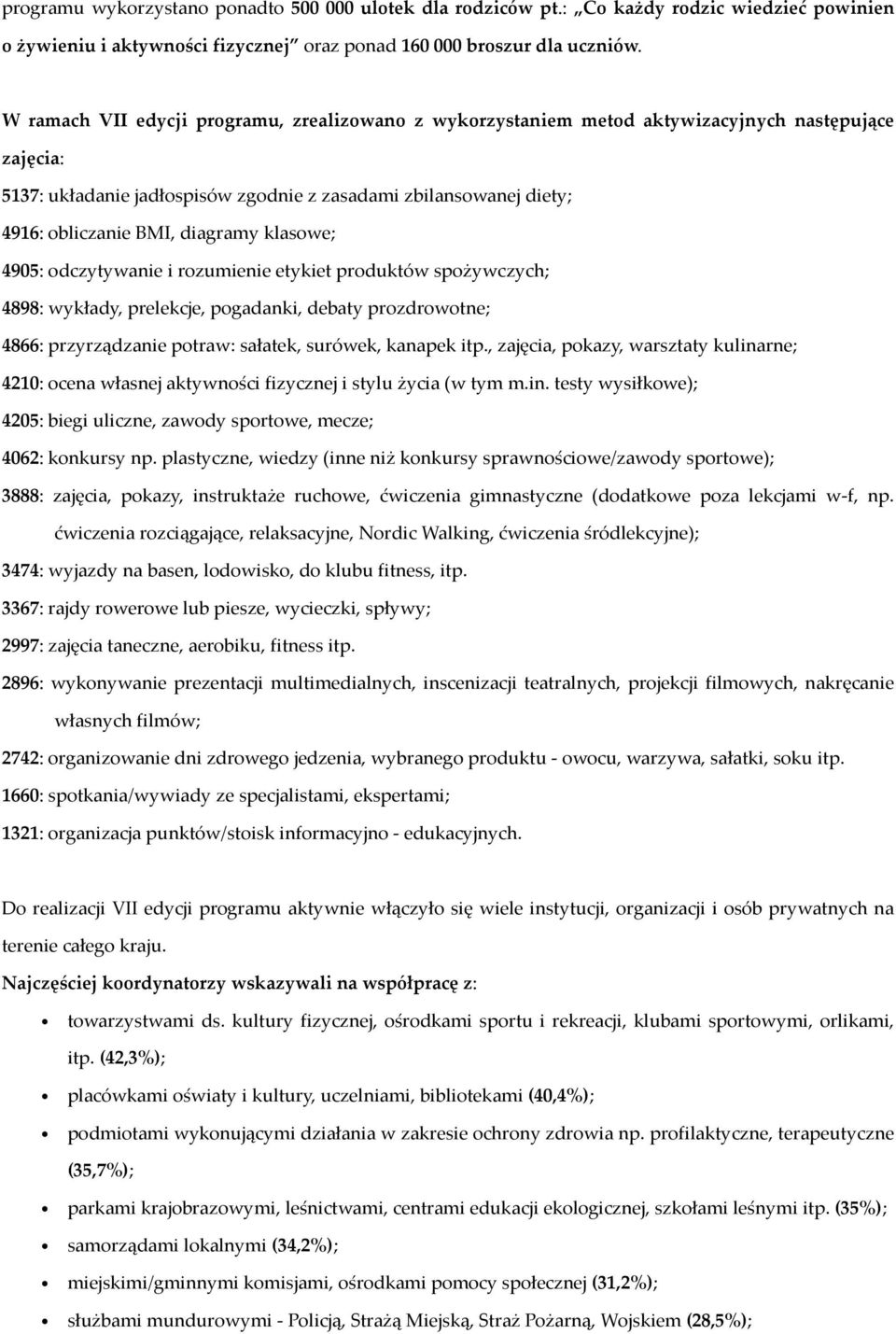 diagramy klasowe; 4905: odczytywanie i rozumienie etykiet produktów spożywczych; 4898: wykłady, prelekcje, pogadanki, debaty prozdrowotne; 4866: przyrządzanie potraw: sałatek, surówek, kanapek itp.