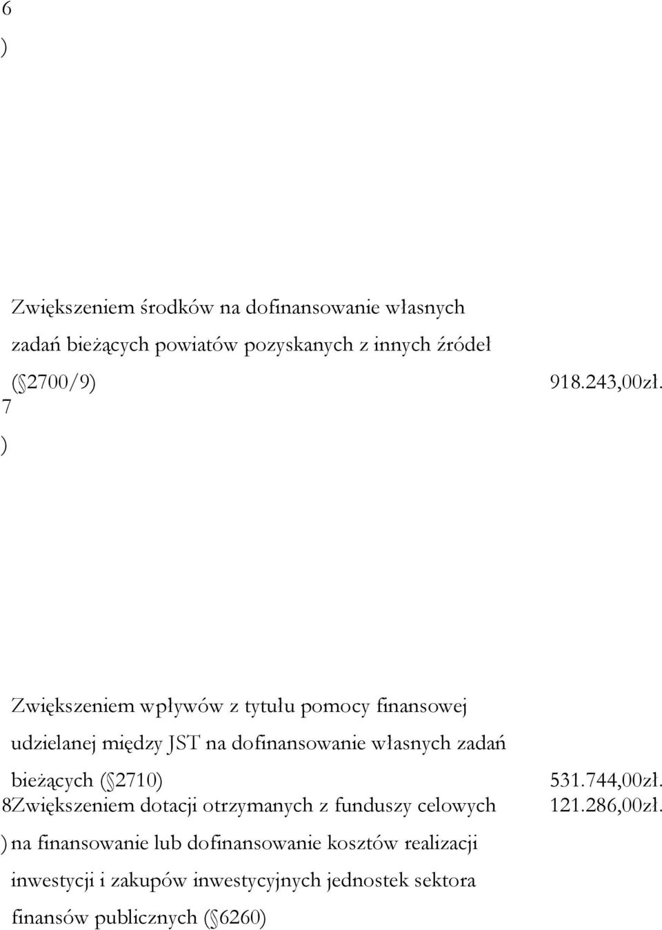 7 ) Zwiększeniem wpływów z tytułu pomocy finansowej udzielanej między JST na dofinansowanie własnych zadań bieżących (