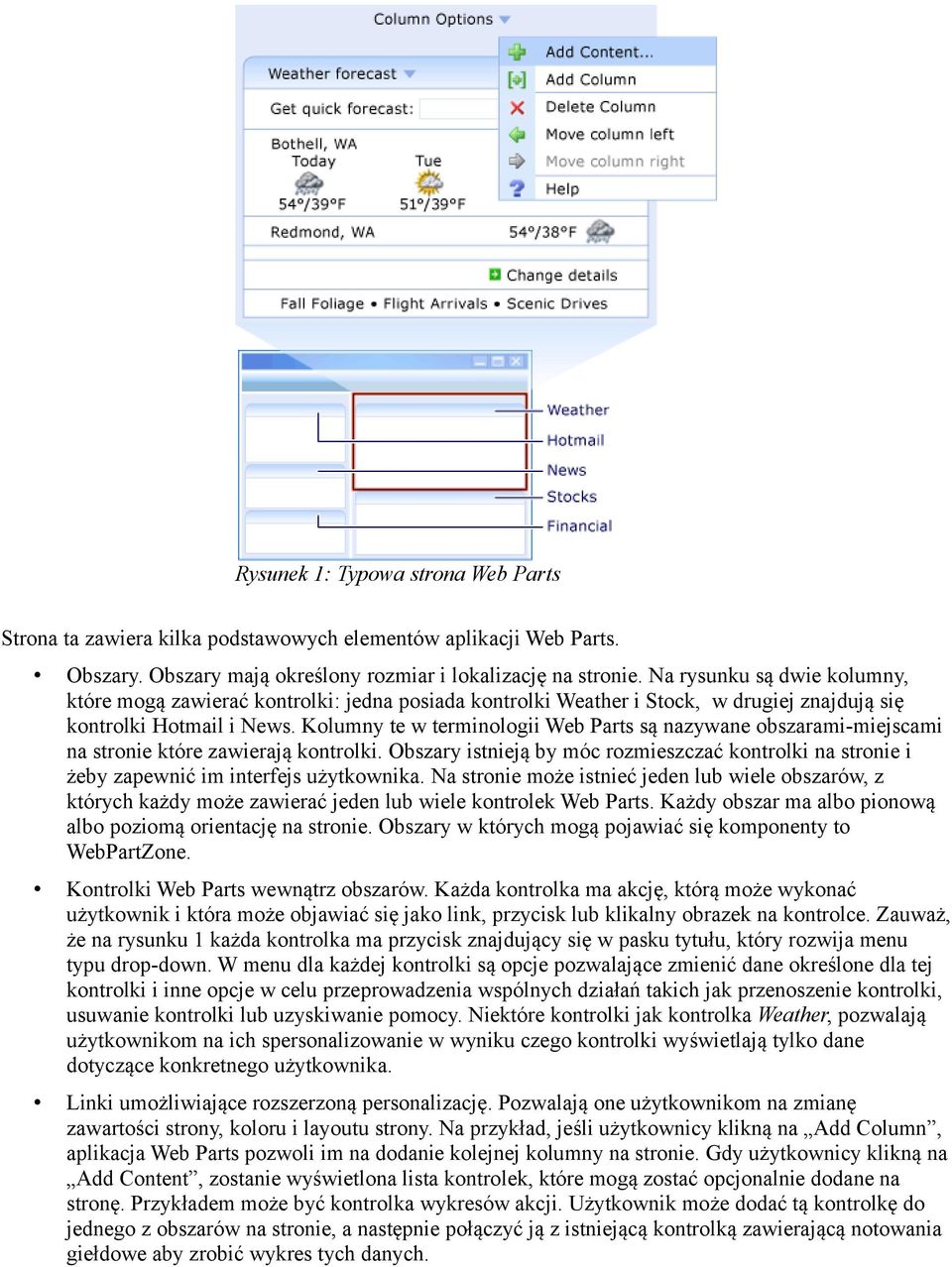 Kolumny te w terminologii Web Parts są nazywane obszarami-miejscami na stronie które zawierają kontrolki.