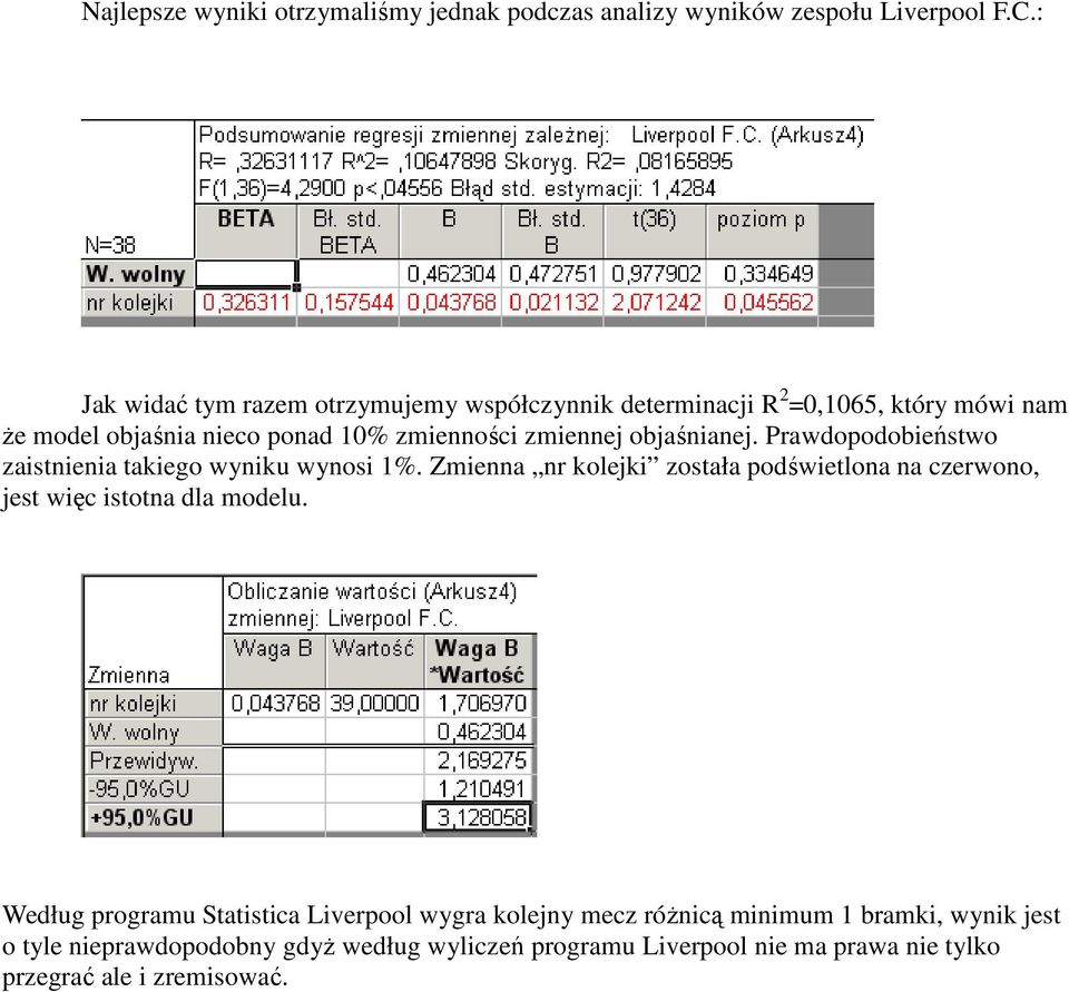 objaśnianej. Prawdopodobieństwo zaistnienia takiego wyniku wynosi 1%.