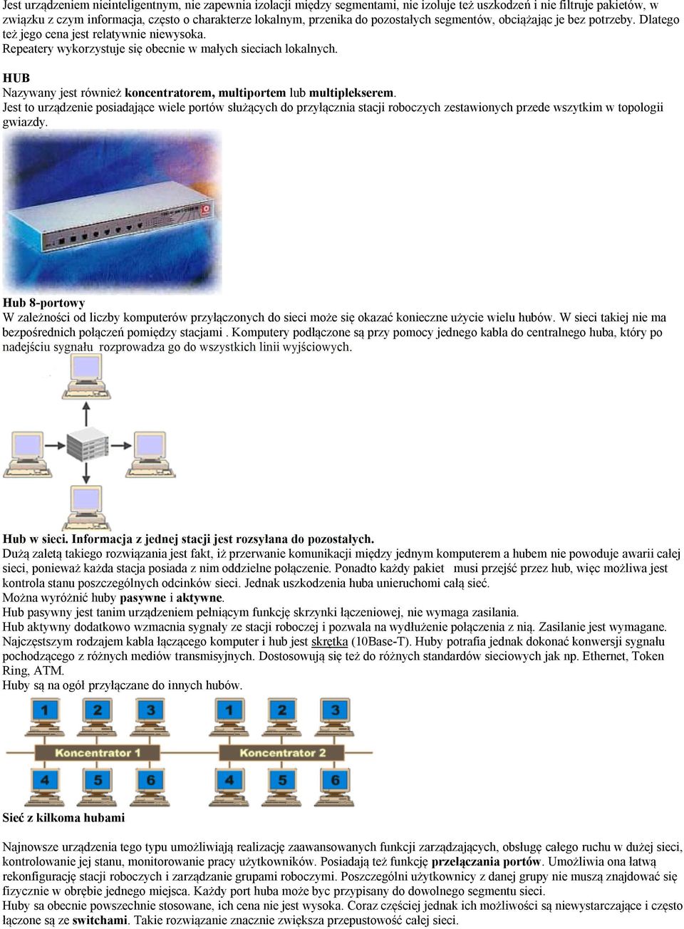 HUB Nazywany jest również koncentratorem, multiportem lub multiplekserem.