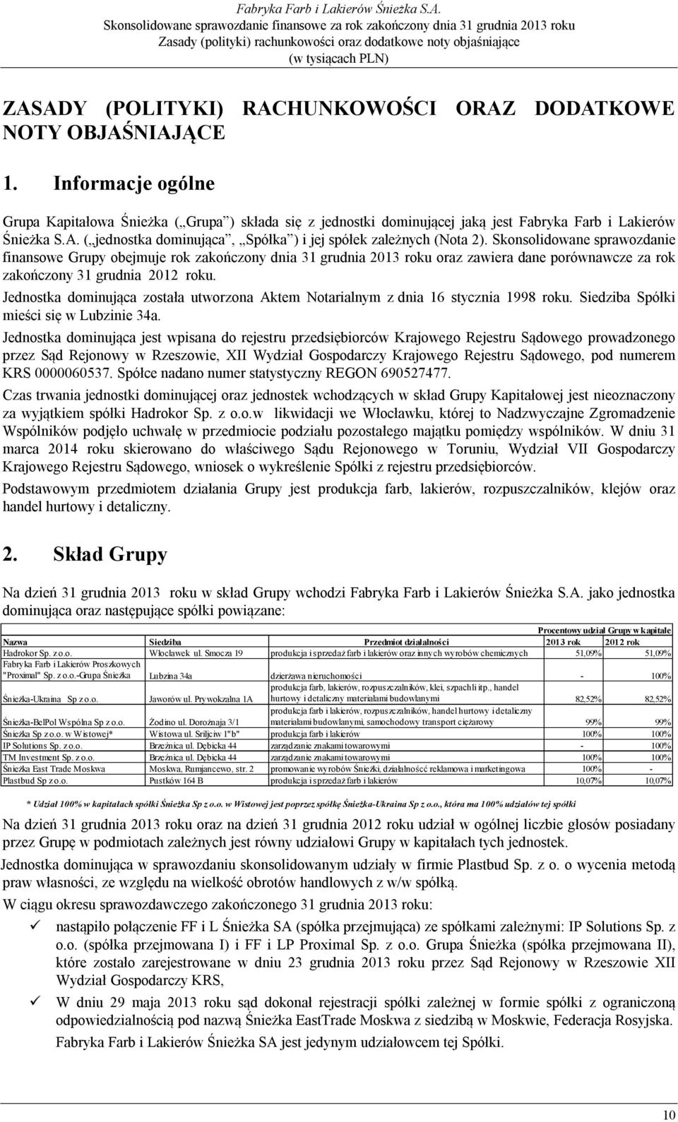 Skonsolidowane sprawozdanie finansowe Grupy obejmuje rok zakończony dnia 31 grudnia 2013 roku oraz zawiera dane porównawcze za rok zakończony 31 grudnia 2012 roku.