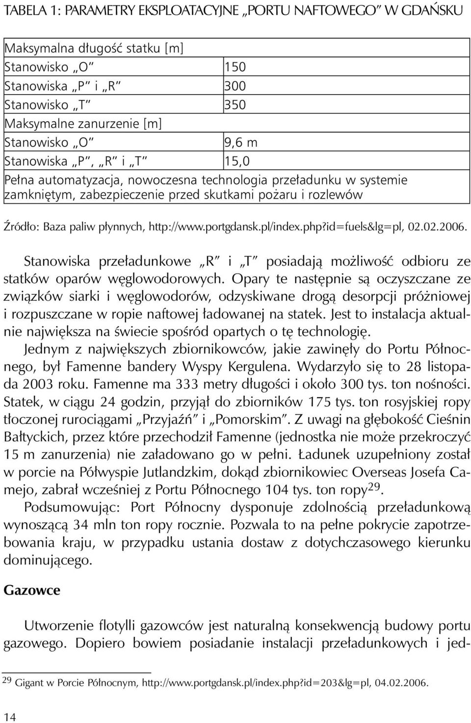 portgdansk.pl/index.php?id=fuels&lg=pl, 02.02.2006. Stanowiska przeładunkowe R i T posiadają możliwość odbioru ze statków oparów węglowodorowych.