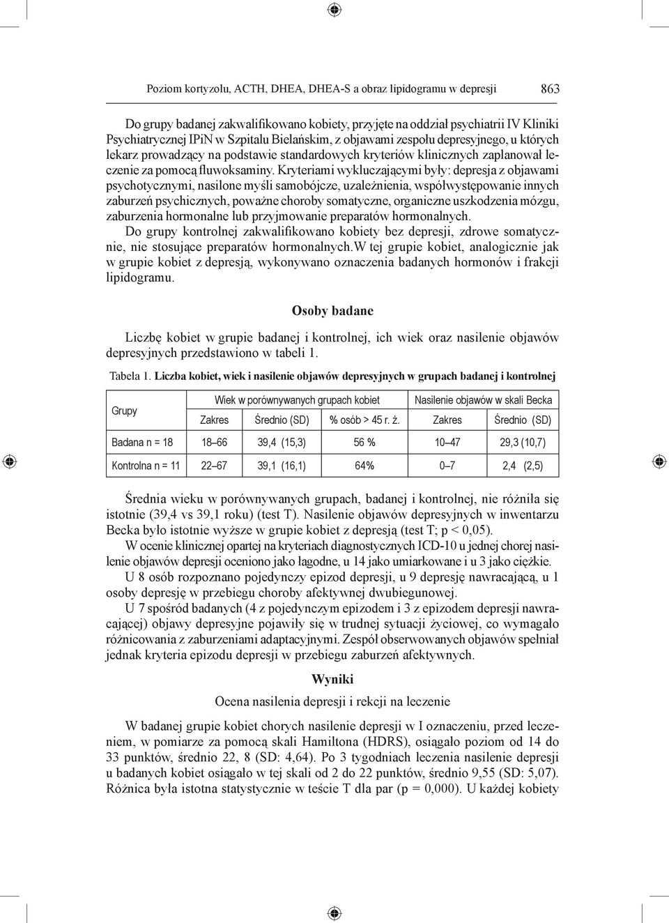 Kryteriami wykluczającymi były: depresja z objawami psychotycznymi, nasilone myśli samobójcze, uzależnienia, współwystępowanie innych zaburzeń psychicznych, poważne choroby somatyczne, organiczne