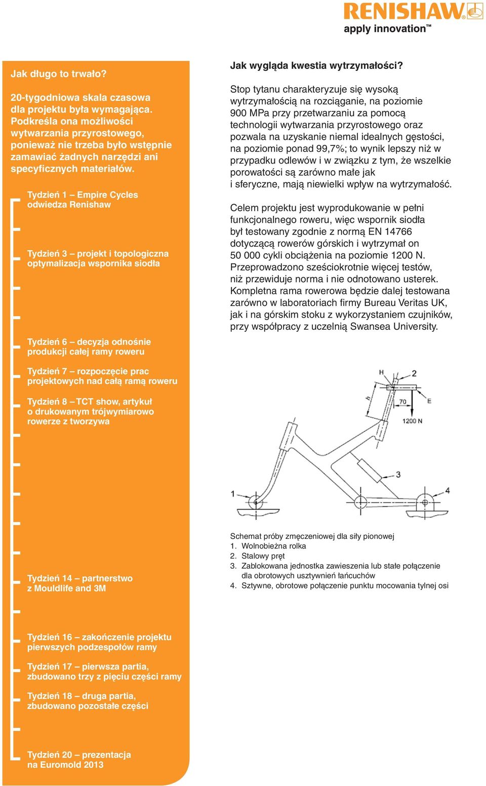 Tydzień 1 Empire Cycles odwiedza Renishaw Tydzień 3 projekt i topologiczna optymalizacja wspornika siodła Tydzień 6 decyzja odnośnie produkcji całej ramy roweru Jak wygląda kwestia wytrzymałości?