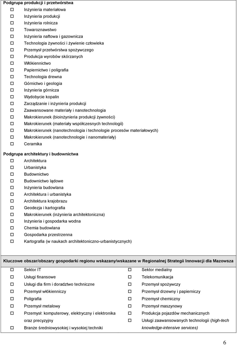 produkcji Zaawansowane materiały i nanotechnologia Makrokierunek (bioinżynieria produkcji żywności) Makrokierunek (materiały współczesnych technologii) Makrokierunek (nanotechnologia i technologie