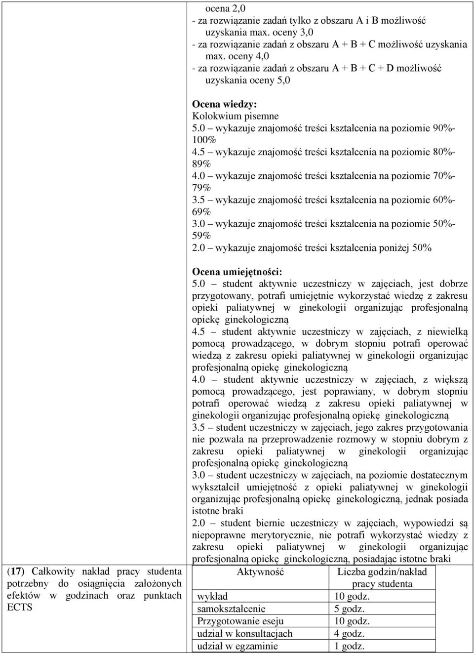 5 wykazuje znajomość treści na poziomie 80%- 89% 4.0 wykazuje znajomość treści na poziomie 70%- 79% 3.5 wykazuje znajomość treści na poziomie 60%- 69% 3.