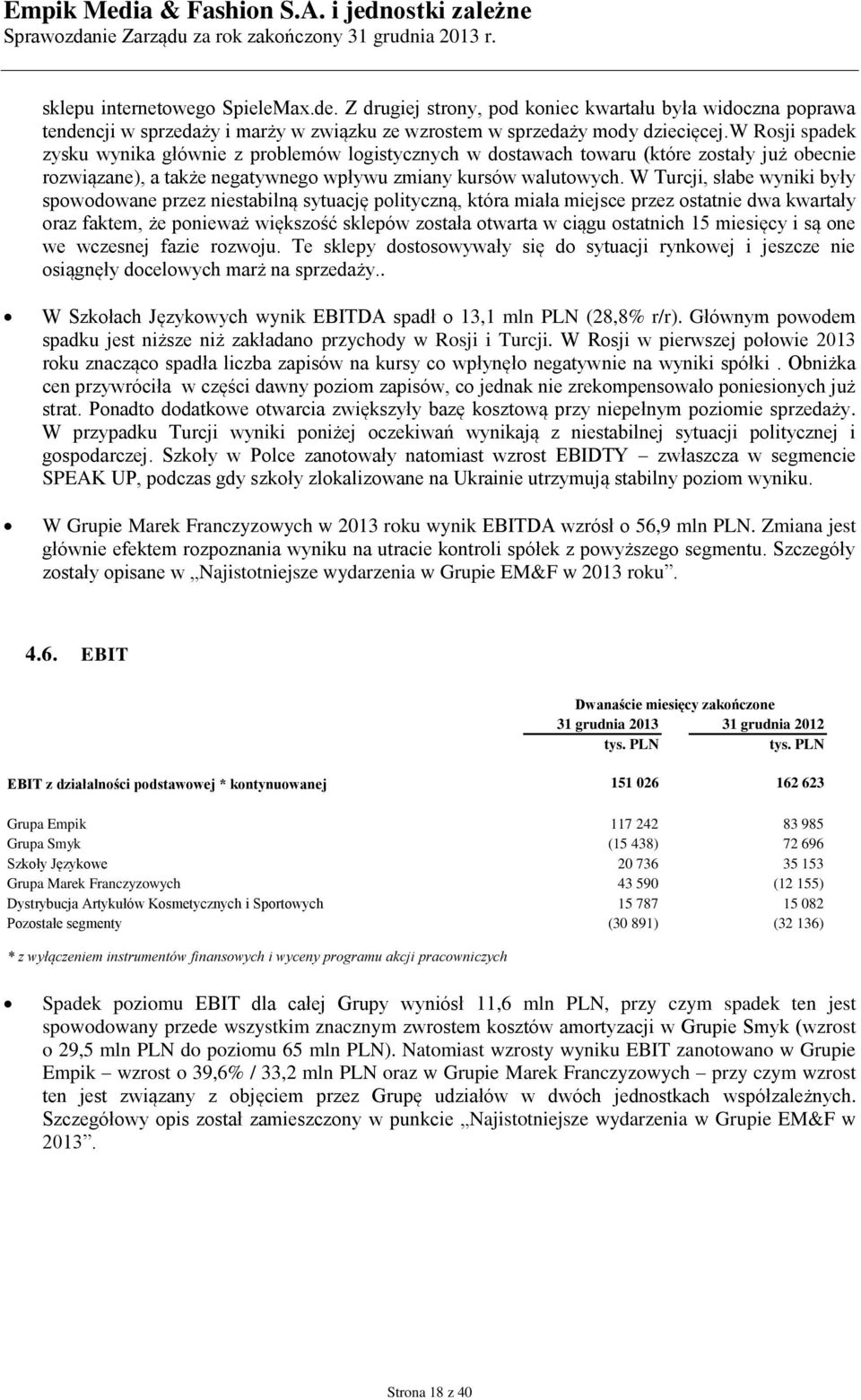 W Turcji, słabe wyniki były spowodowane przez niestabilną sytuację polityczną, która miała miejsce przez ostatnie dwa kwartały oraz faktem, że ponieważ większość sklepów została otwarta w ciągu