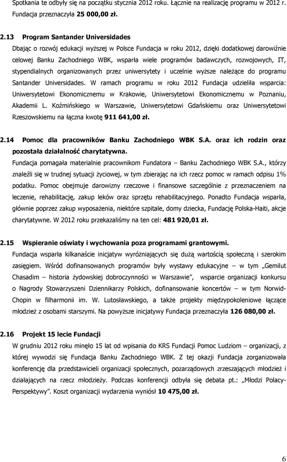 12 r. Fundacja przeznaczyła 25