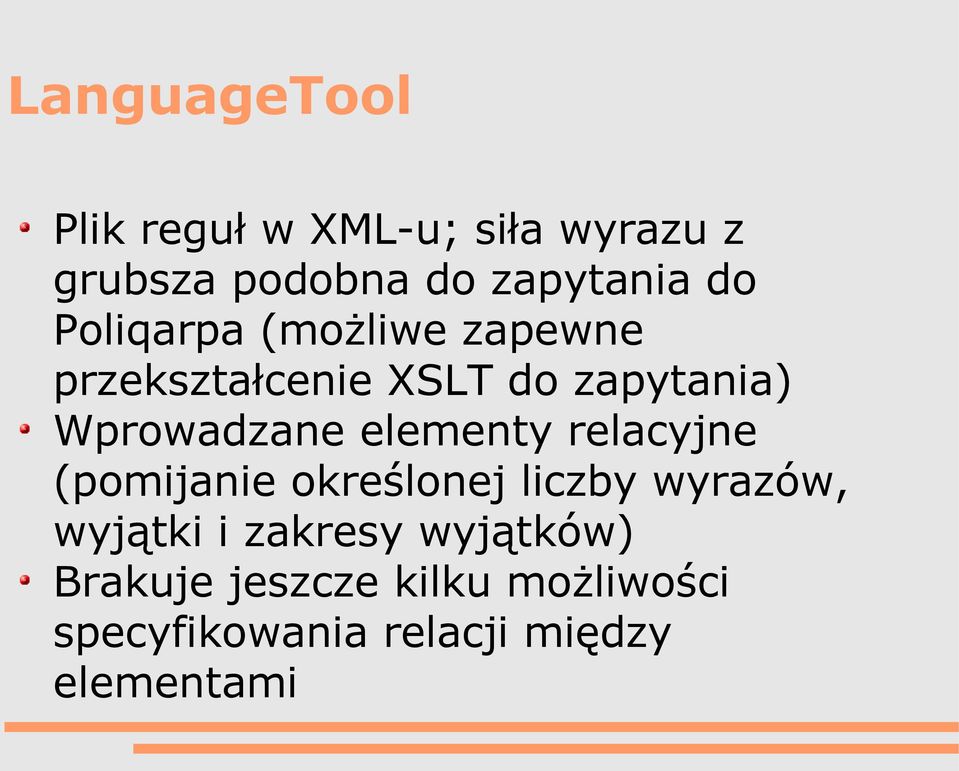 elementy relacyjne (pomijanie określonej liczby wyrazów, wyjątki i zakresy