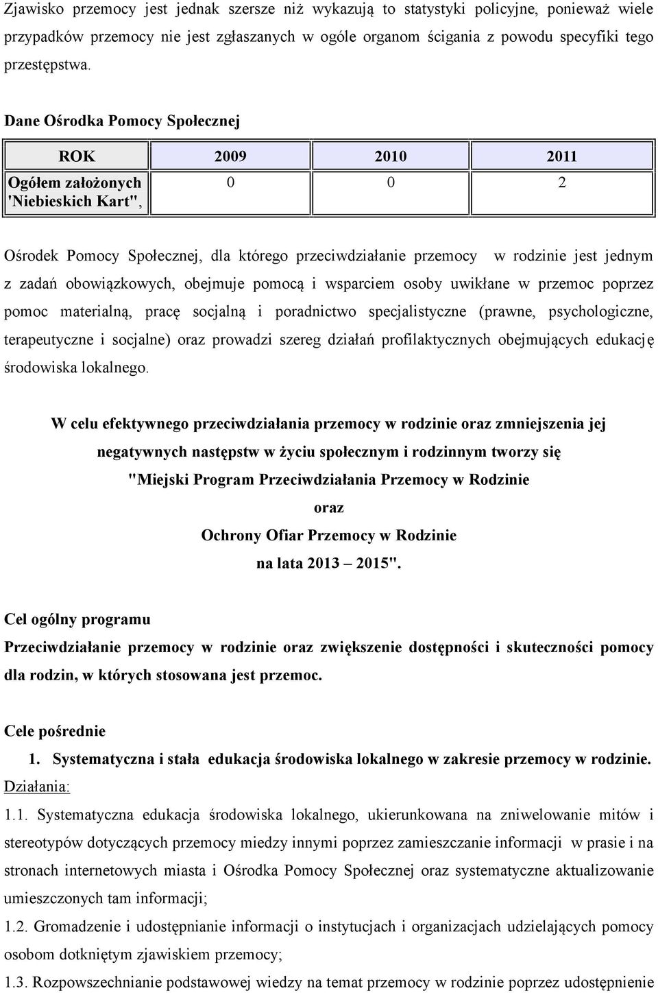 obowiązkowych, obejmuje pomocą i wsparciem osoby uwikłane w przemoc poprzez pomoc materialną, pracę socjalną i poradnictwo specjalistyczne (prawne, psychologiczne, terapeutyczne i socjalne) oraz