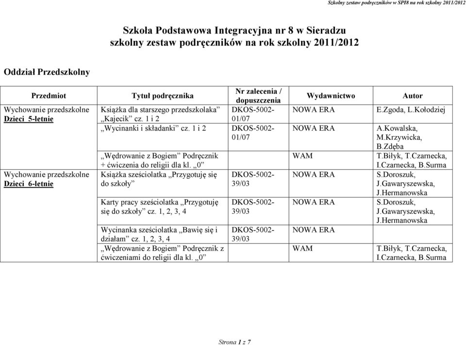 0 Książka sześciolatka Przygotuję się do szkoły Karty pracy sześciolatka Przygotuję się do szkoły cz. 1, 2, 3, 4 Wycinanka sześciolatka Bawię się i działam cz.