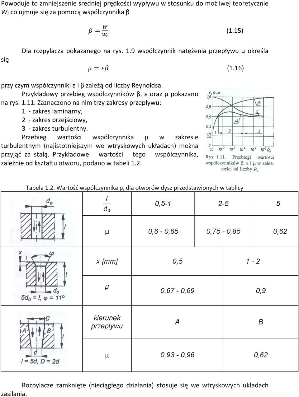 Zaznaczono na nim trzy zakresy przepływu: 1 - zakres laminarny, 2 - zakres przejściowy, 3 - zakres turbulentny.