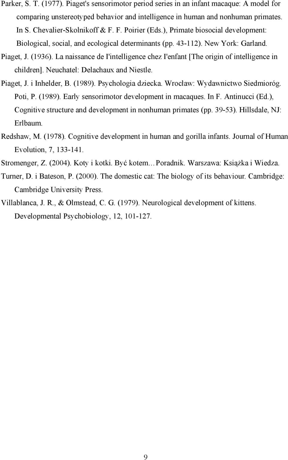 La naissance de I'intelligence chez I'enfant [The origin of intelligence in children]. Neuchatel: Delachaux and Niestle. Piaget, J. i Inhelder, B. (1989). Psychologia dziecka.