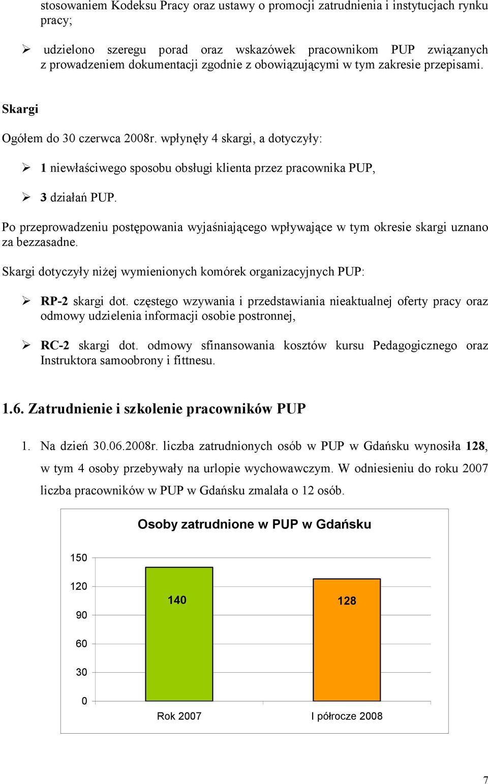 Po przeprowadzeniu postępowania wyjaśniającego wpływające w tym okresie skargi uznano za bezzasadne. Skargi dotyczyły niżej wymienionych komórek organizacyjnych PUP: RP-2 skargi dot.