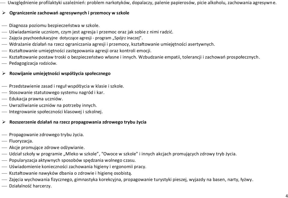 Zajęcia psychoedukacyjne dotyczące agresji - program Spójrz inaczej. Wdrażanie działań na rzecz ograniczania agresji i przemocy, kształtowanie umiejętności asertywnych.