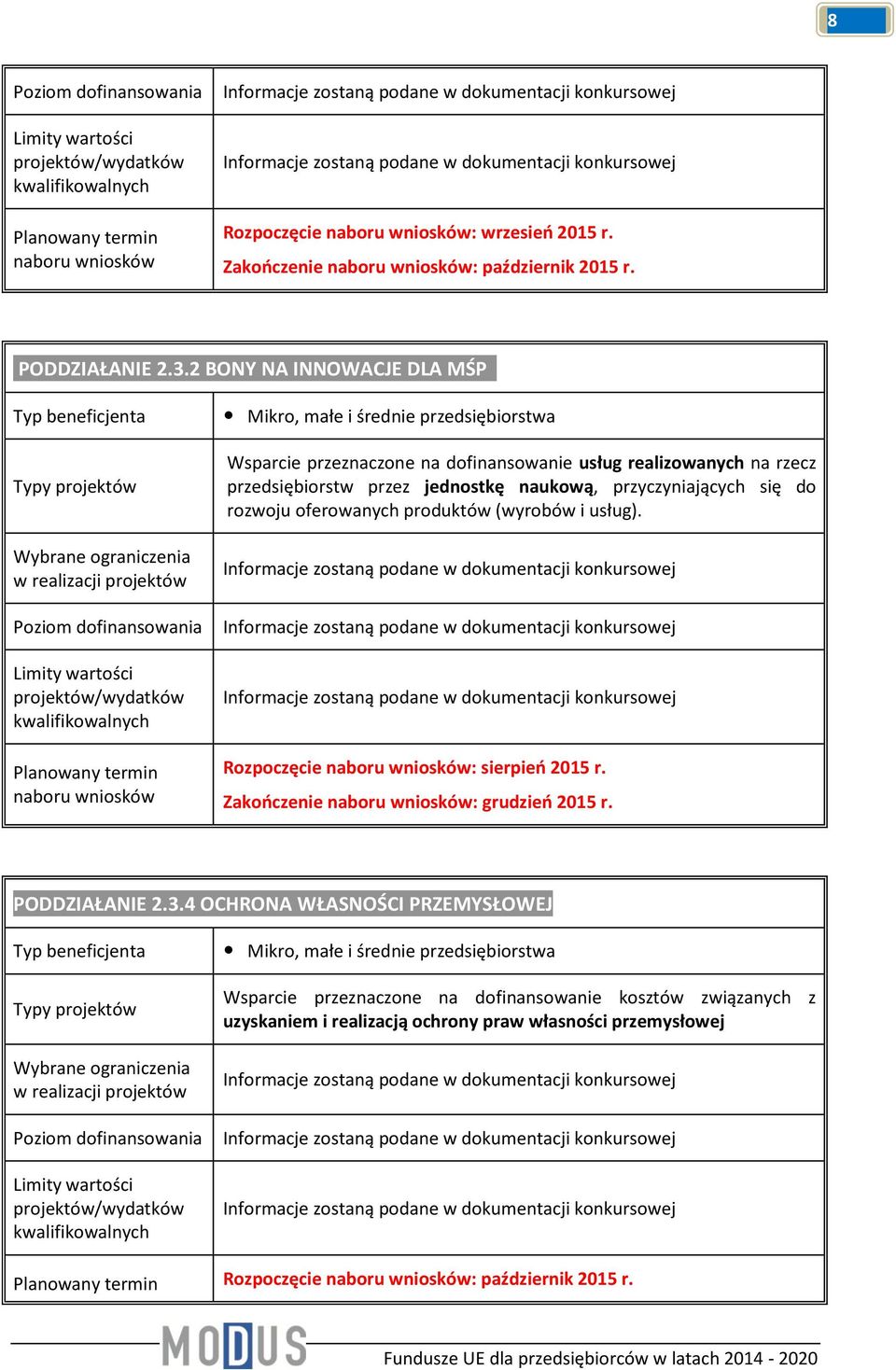 przyczyniających się do rozwoju oferowanych produktów (wyrobów i usług). Rozpoczęcie : sierpień 2015 r. Zakończenie : grudzień 2015 r. PODDZIAŁANIE 2.3.