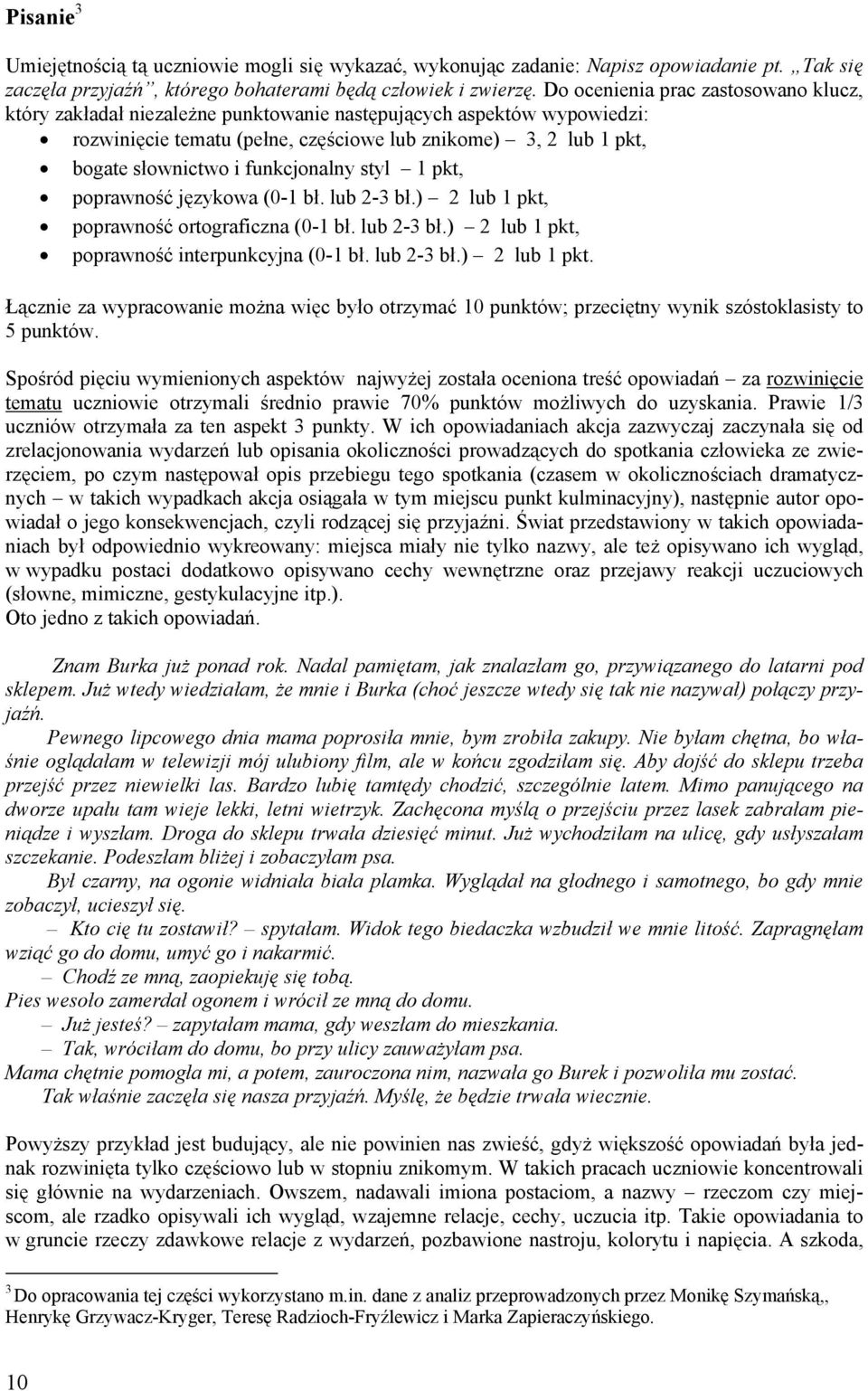 funkcjonalny styl 1 pkt, poprawność językowa (0-1 bł. lub 2-3 bł.) 2 lub 1 pkt, poprawność ortograficzna (0-1 bł. lub 2-3 bł.) 2 lub 1 pkt, poprawność interpunkcyjna (0-1 bł. lub 2-3 bł.) 2 lub 1 pkt. Łącznie za wypracowanie można więc było otrzymać 10 punktów; przeciętny wynik szóstoklasisty to 5 punktów.