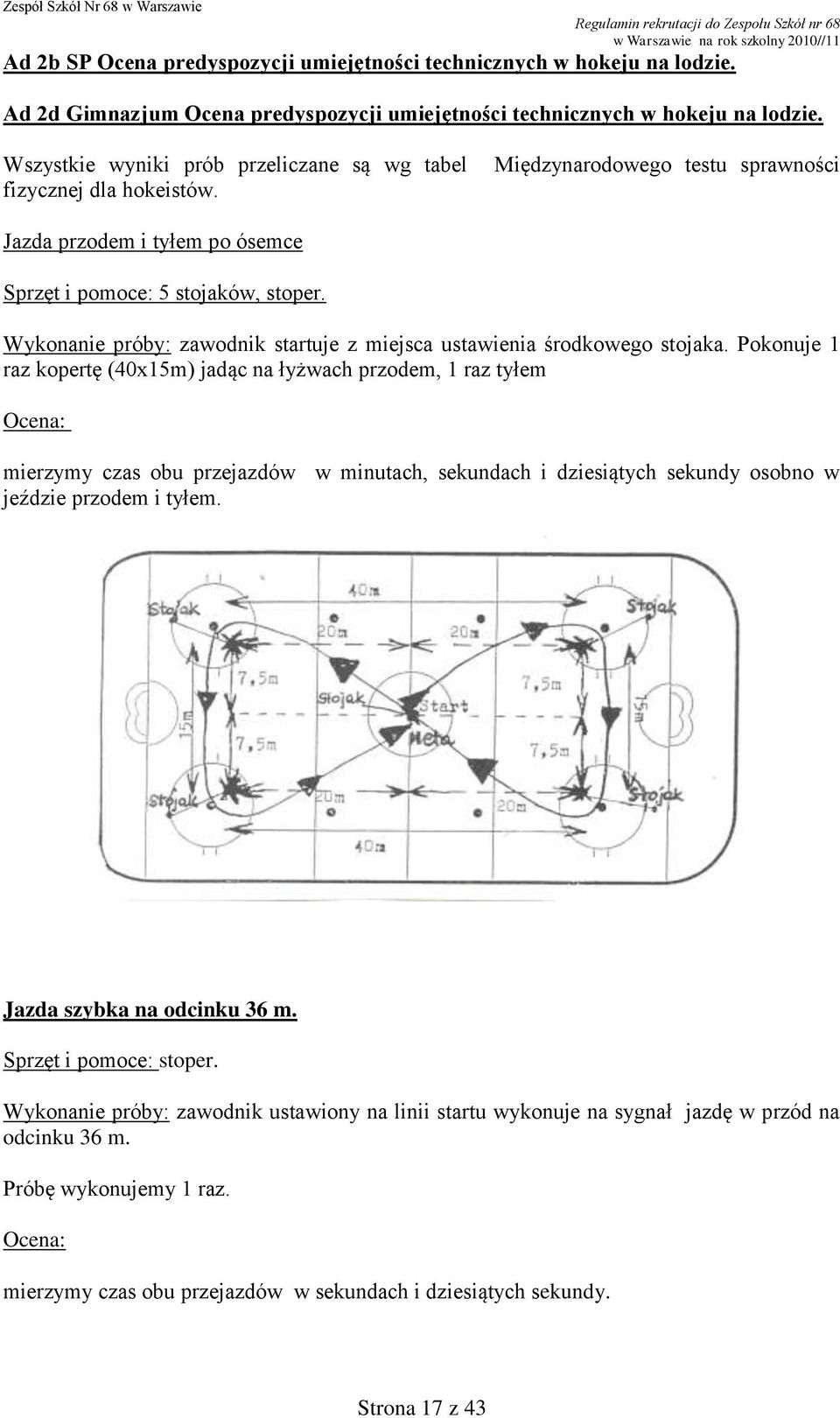 Wykonanie próby: zawodnik startuje z miejsca ustawienia środkowego stojaka.