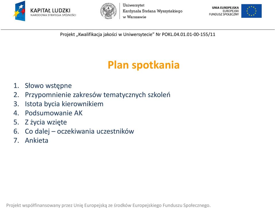 Istota bycia kierownikiem 4. Podsumowanie AK 5.