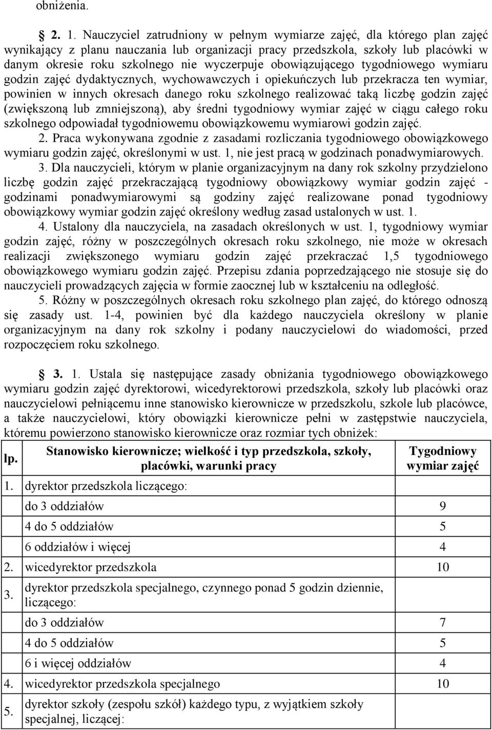 wyczerpuje obowiązującego tygodniowego wymiaru godzin zajęć dydaktycznych, wychowawczych i opiekuńczych lub przekracza ten wymiar, powinien w innych okresach danego roku szkolnego realizować taką