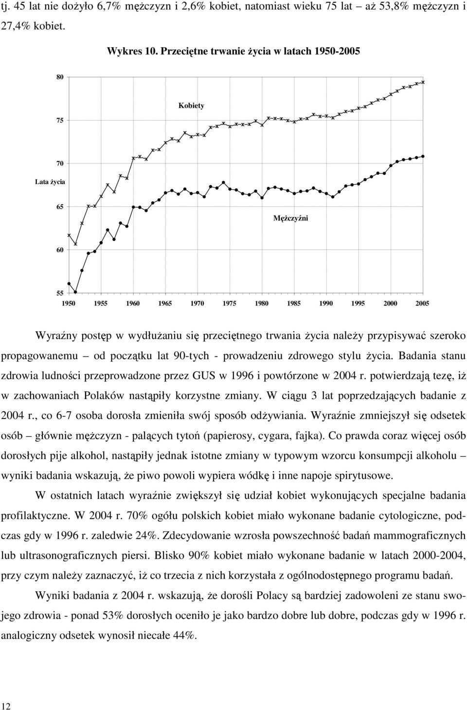 trwania Ŝycia naleŝy przypisywać szeroko propagowanemu od początku lat 90-tych - prowadzeniu zdrowego stylu Ŝycia. Badania stanu zdrowia ludności przeprowadzone przez GUS w 1996 i powtórzone w 2004 r.