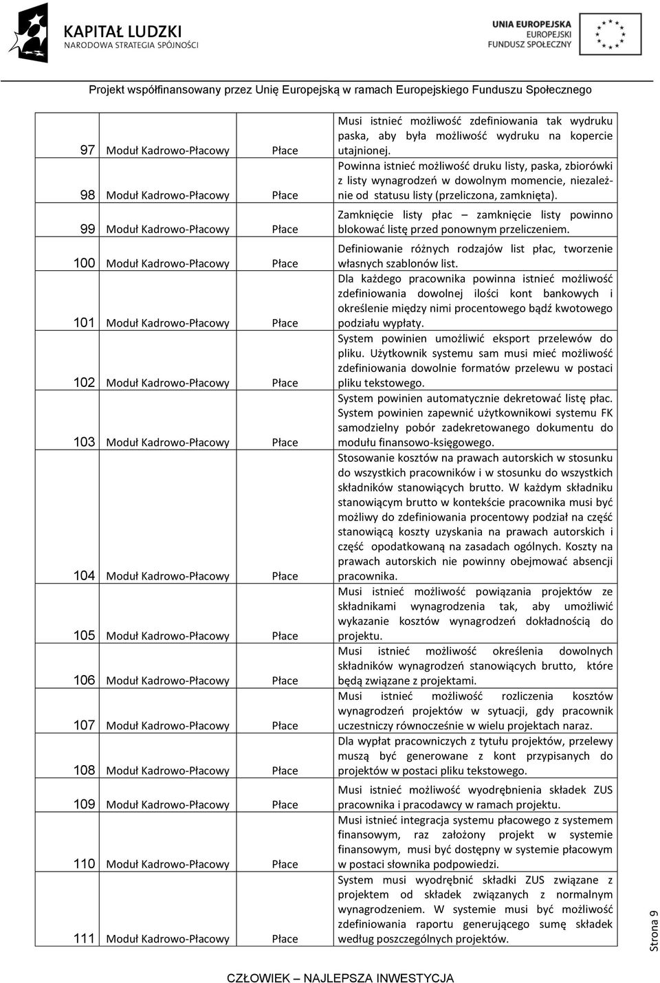 Moduł Kadrowo-Płacowy Płace 110 Moduł Kadrowo-Płacowy Płace 111 Moduł Kadrowo-Płacowy Płace Musi istnied możliwośd zdefiniowania tak wydruku paska, aby była możliwośd wydruku na kopercie utajnionej.