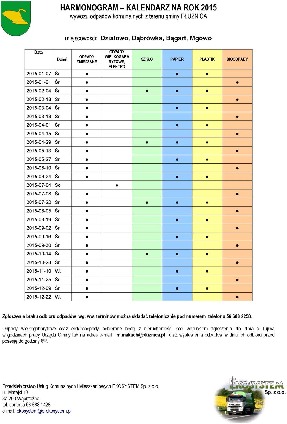 Śr 2015-05-27 Śr 2015-06-10 Śr 2015-06-24 Śr 2015-07-08 Śr 2015-07-22 Śr 2015-08-05 Śr 2015-08-19 Śr