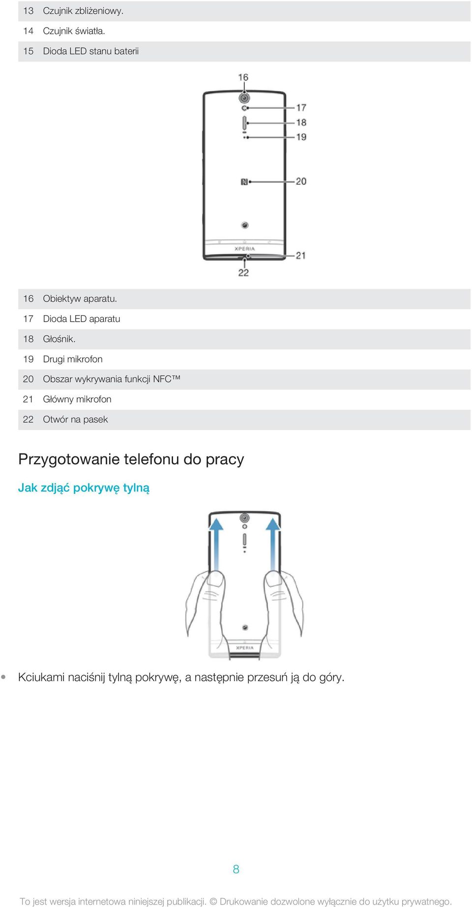 19 Drugi mikrofon 20 Obszar wykrywania funkcji NFC 21 Główny mikrofon 22 Otwór na