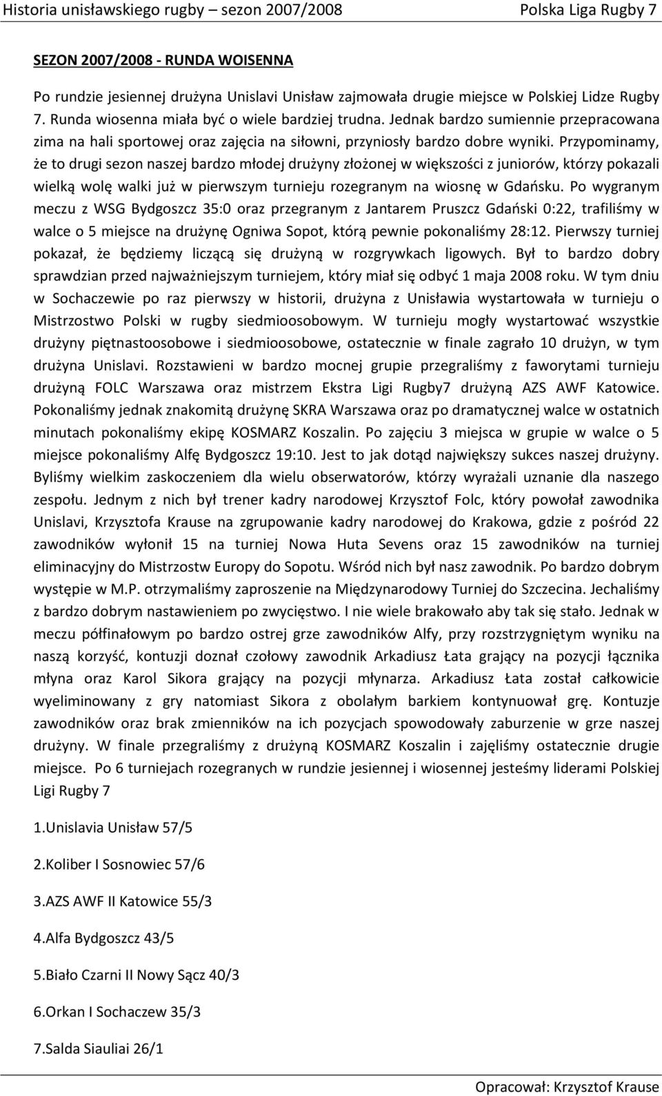 Przypominamy, że to drugi sezon naszej bardzo młodej drużyny złożonej w większości z juniorów, którzy pokazali wielką wolę walki już w pierwszym turnieju rozegranym na wiosnę w Gdańsku.