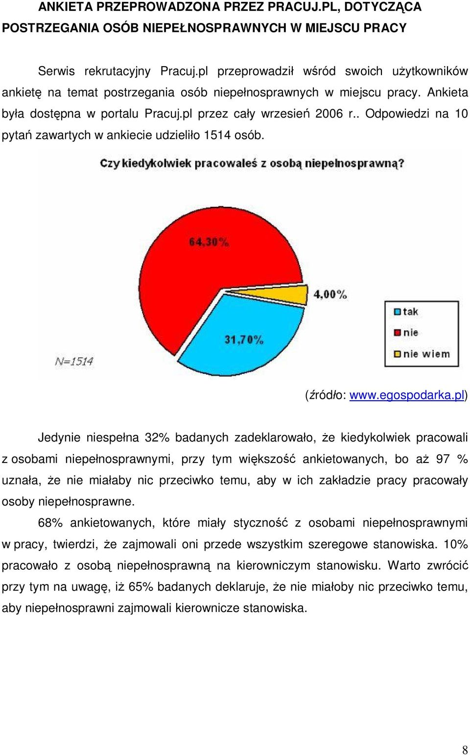 . Odpowiedzi na 10 pyta zawartych w ankiecie udzieli o 1514 osób. ( ród o: www.egospodarka.