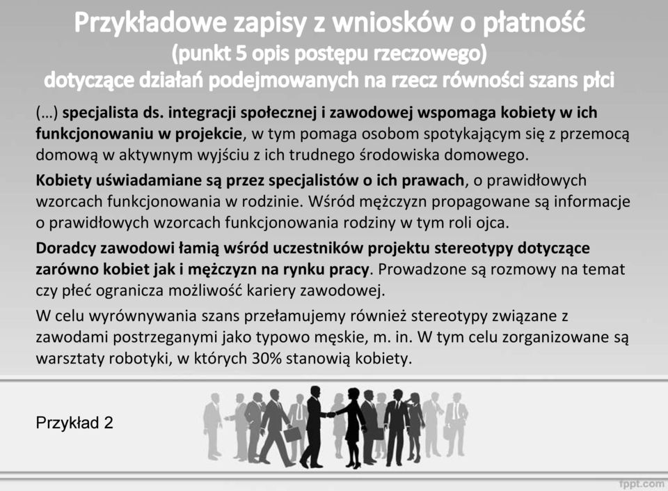 Kobiety uświadamiane są przez specjalistów o ich prawach, o prawidłowych wzorcach funkcjonowania w rodzinie.