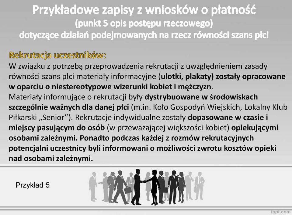 Rekrutacje indywidualne zostały dopasowane w czasie i miejscy pasującym do osób (w przeważającej większości kobiet) opiekującymi osobami zależnymi.