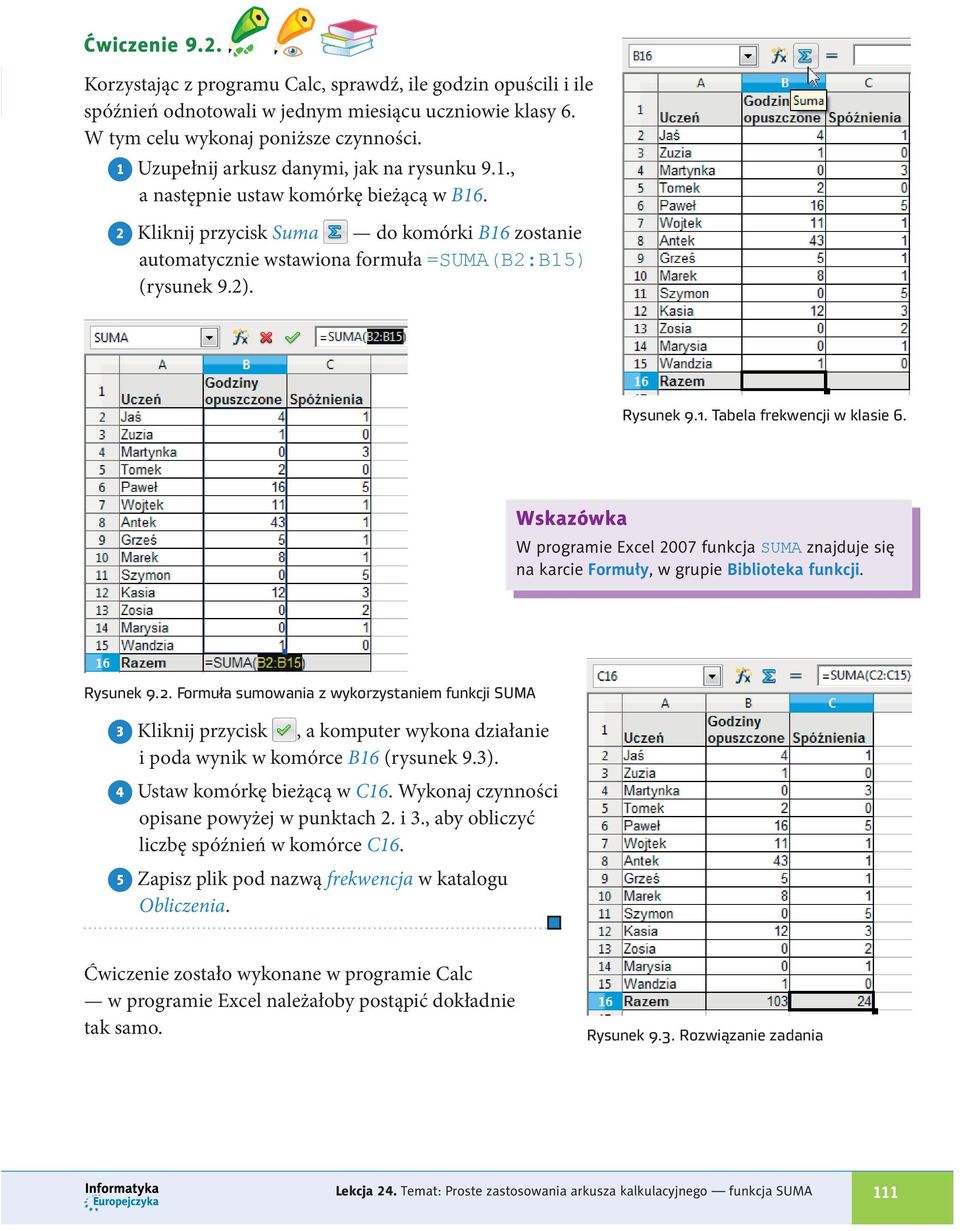 Rysunek 9.1. Tabela frekwencji w klasie 6. Wskazówka W programie Excel 20