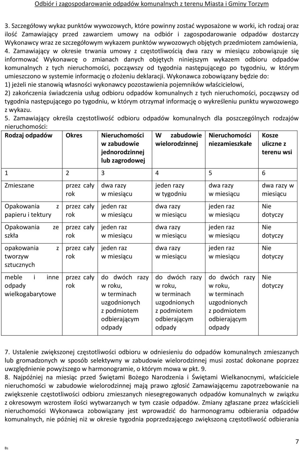 Zamawiający w okresie trwania umowy z częstotliwością dwa razy w miesiącu zobowiązuje się informować Wykonawcę o zmianach danych objętych niniejszym wykazem odbioru odpadów komunalnych z tych