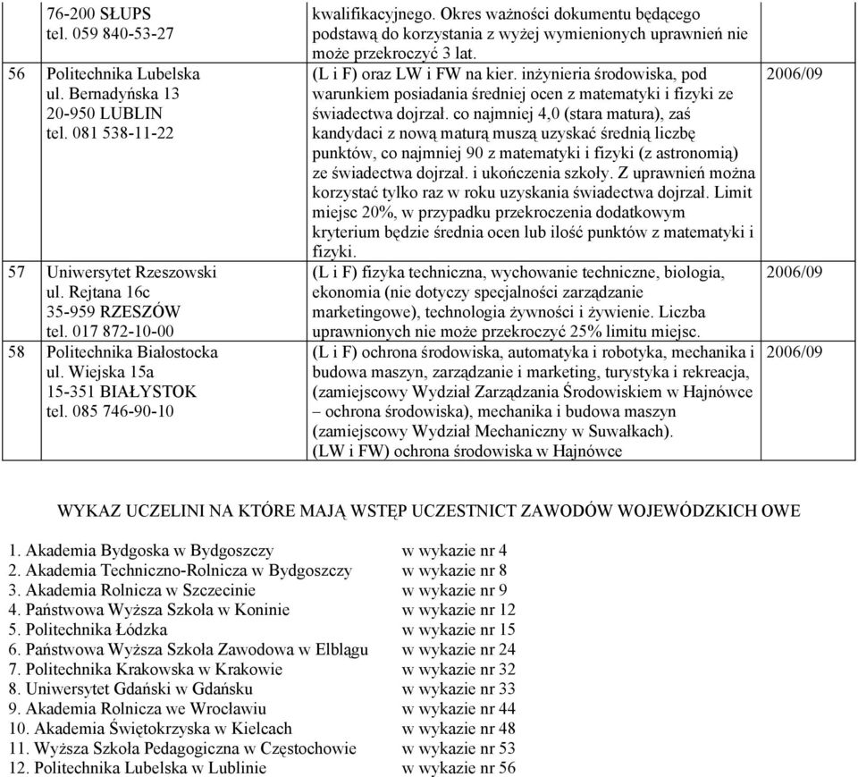 Okres ważności dokumentu będącego podstawą do korzystania z wyżej wymienionych uprawnień nie może przekroczyć 3 lat. (L i F) oraz LW i FW na kier.