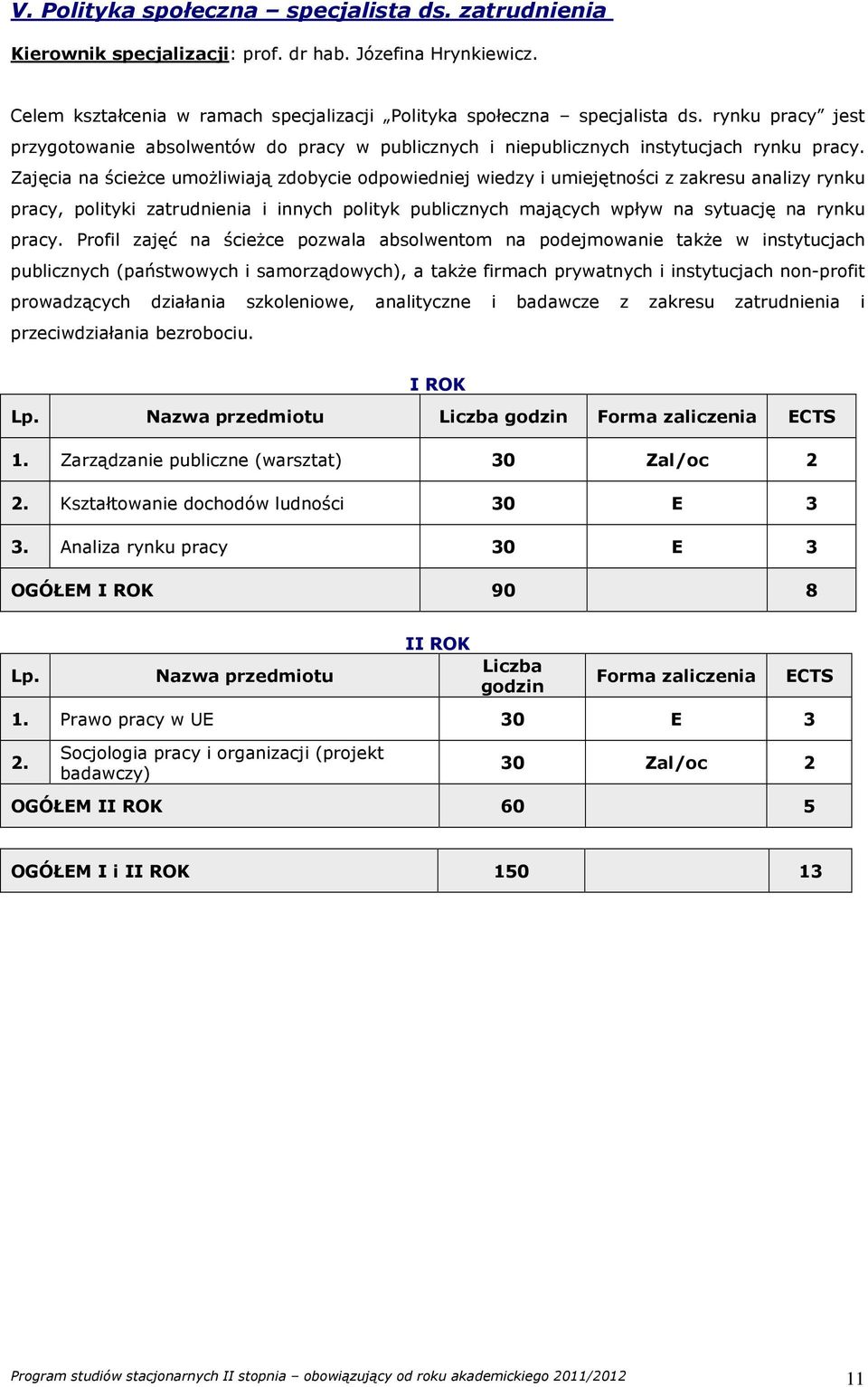 Zajęcia na ścieżce umożliwiają zdobycie odpowiedniej wiedzy i umiejętności z zakresu analizy rynku pracy, polityki zatrudnienia i innych polityk publicznych mających wpływ na sytuację na rynku pracy.