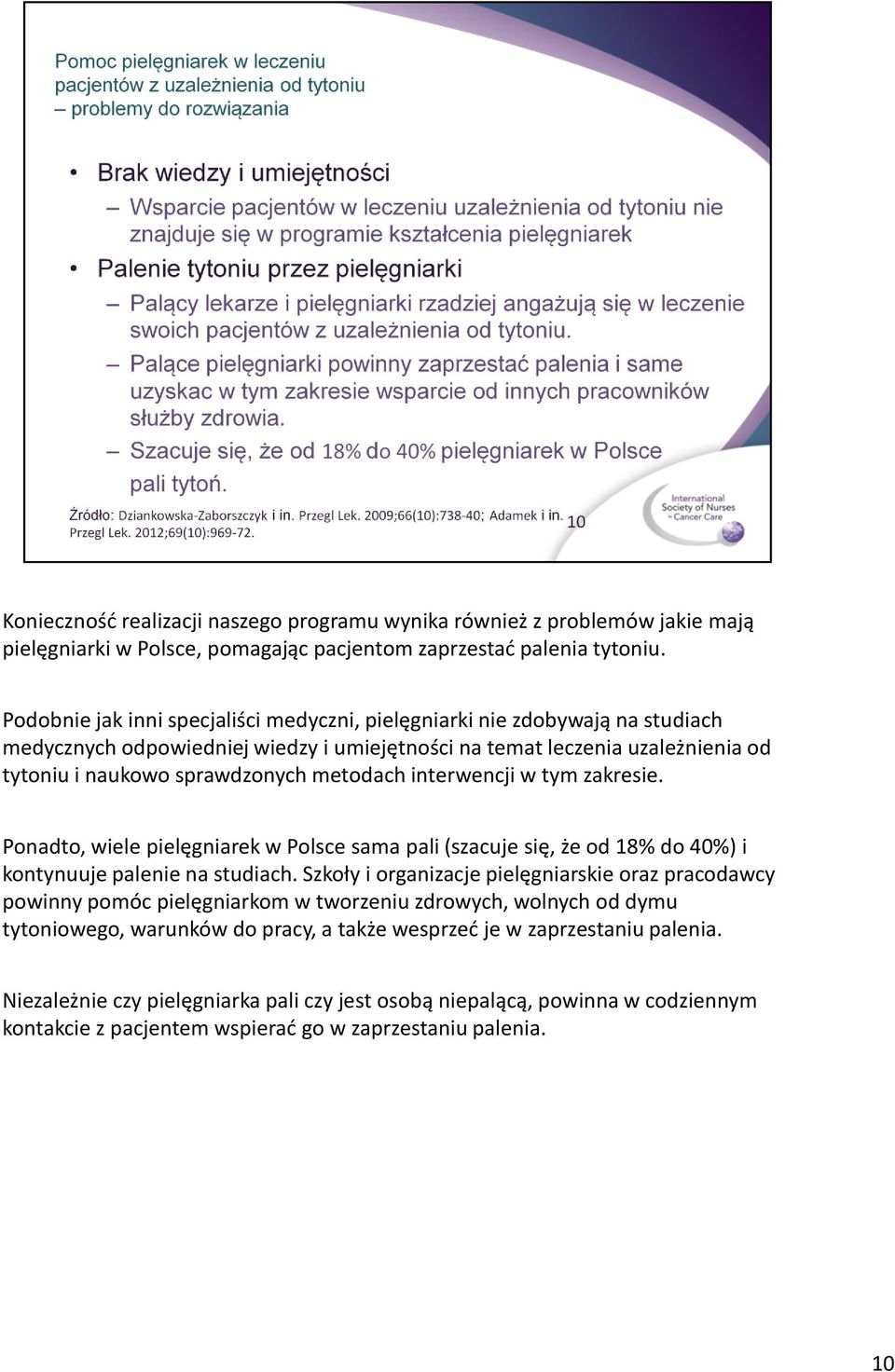 interwencji w tym zakresie. Ponadto, wiele pielęgniarek w Polsce sama pali (szacuje się, że od 18% do 40%) i kontynuuje palenie na studiach.