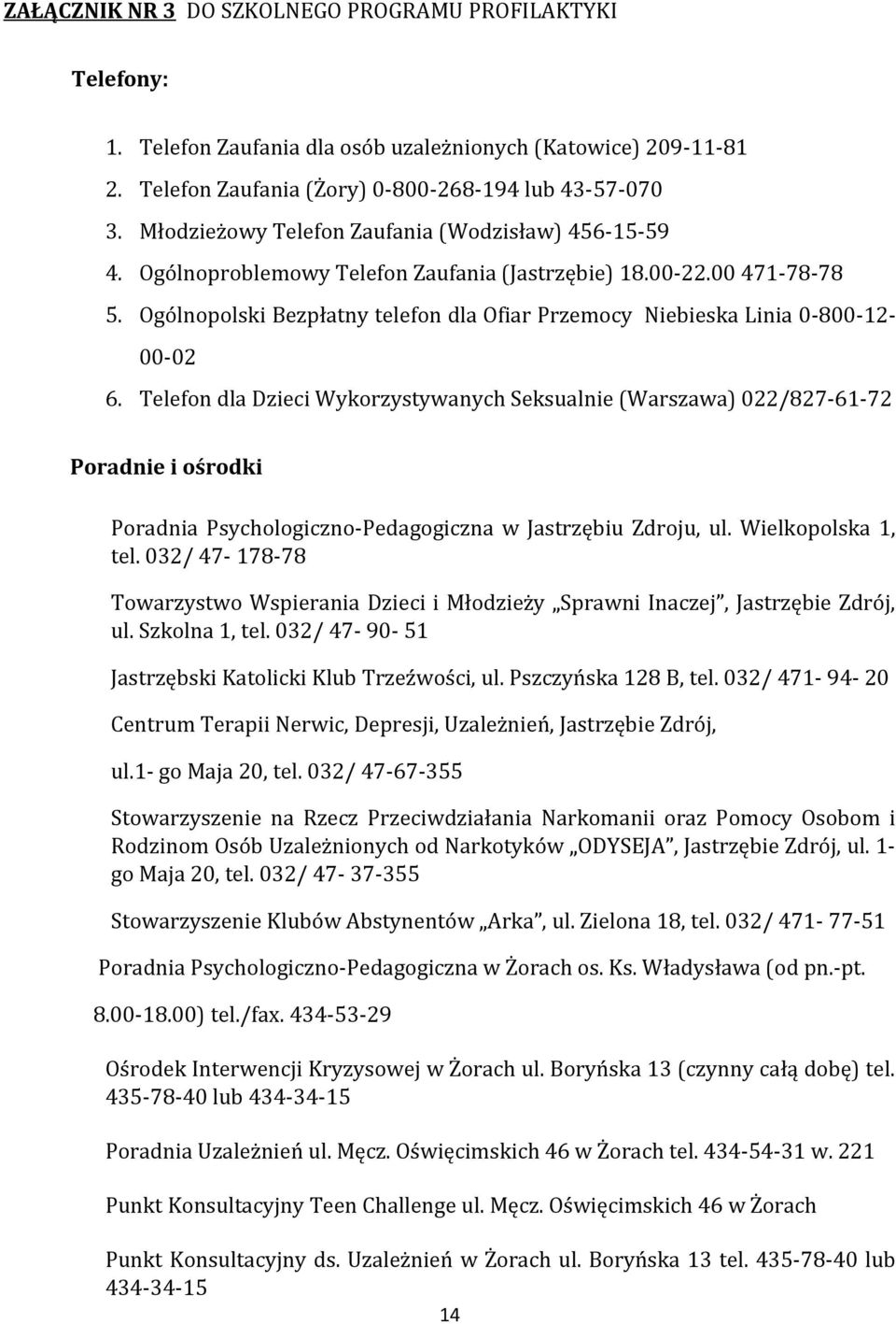 Ogólnopolski Bezpłatny telefon dla Ofiar Przemocy Niebieska Linia 0-800-12-00-02 6.