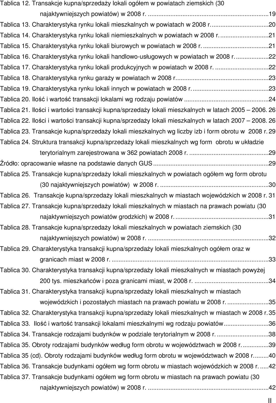 Charakterystyka rynku lokali handlowo-usługowych w powiatach w 2008 r...22 Tablica 17. Charakterystyka rynku lokali produkcyjnych w powiatach w 2008 r....22 Tablica 18.