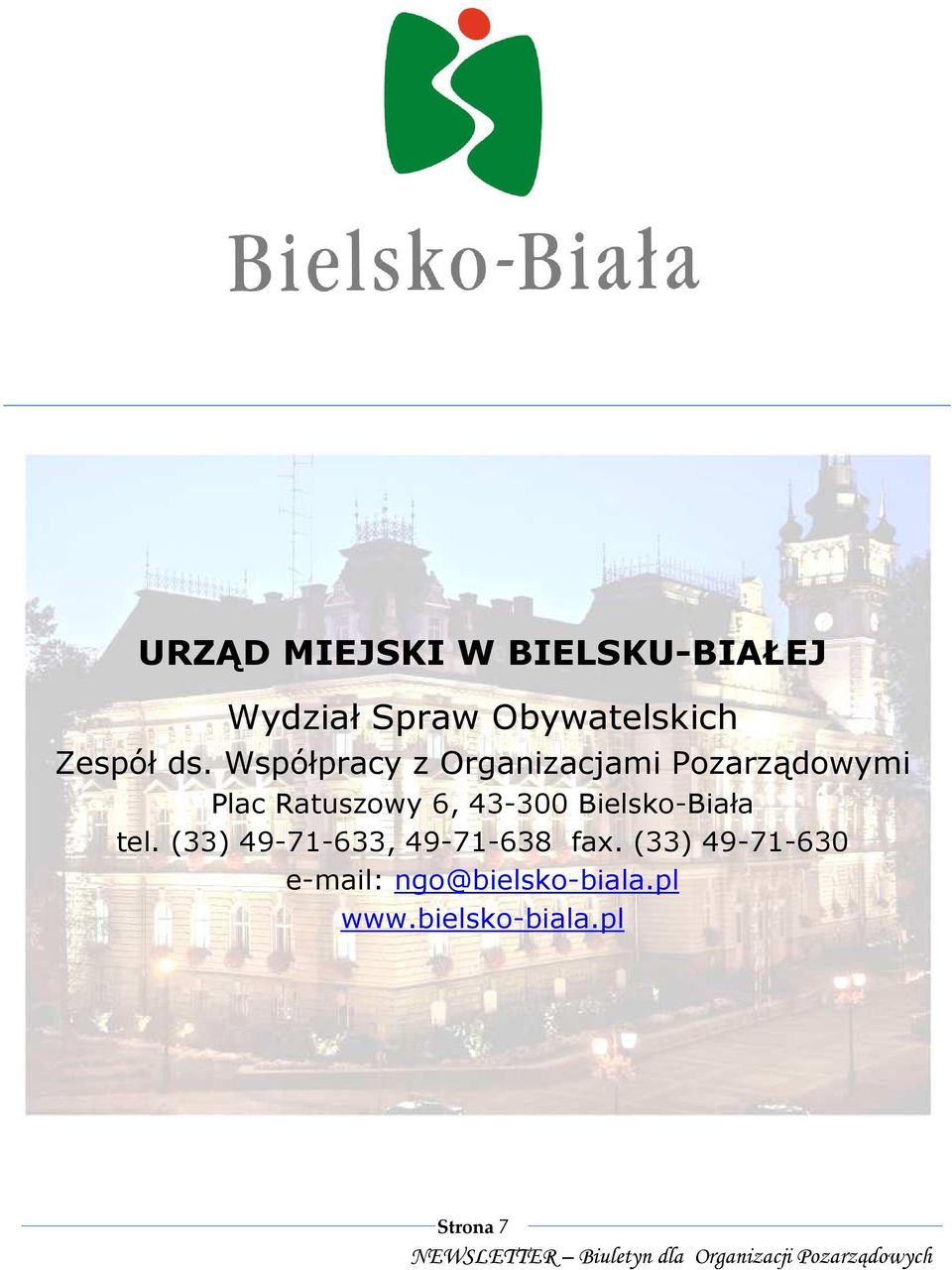 Współpracy z Organizacjami Pozarządowymi Plac Ratuszowy 6,