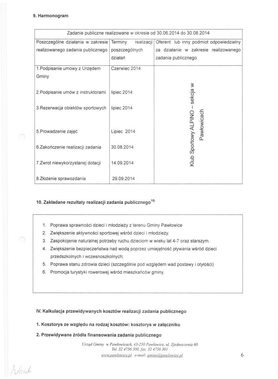 publiczneg 1.Pdpisanie umwy z Urzędem Czerwiec 2014 Gminy r 2.Pdpisanie umów z instruktrami lipiec 2014.t)' D en 3.Rezerwacja biektów sprtwych lipiec 2014..c u Z r -c... u...j ' «5.