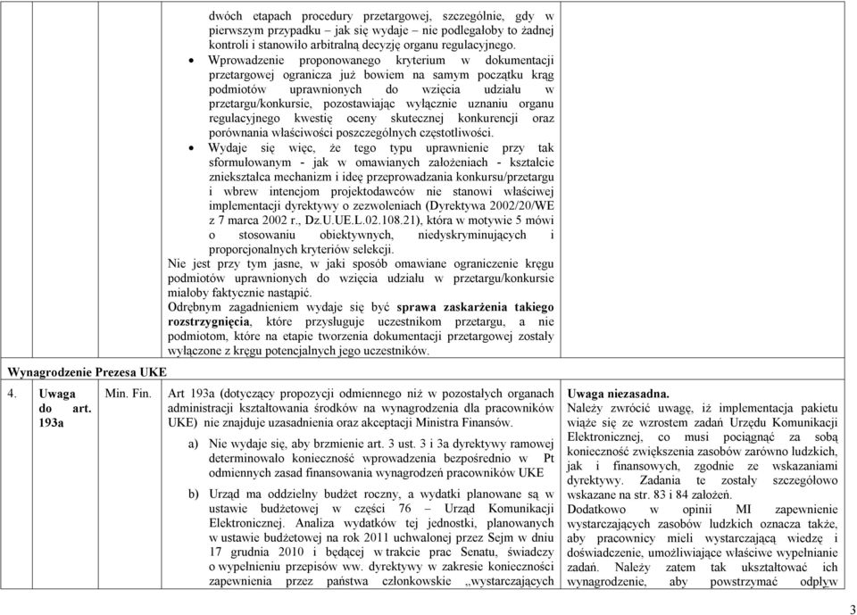 przetargu/konkursie, pozostawiając wyłącznie uznaniu organu regulacyjnego kwestię oceny skutecznej konkurencji oraz porównania właściwości poszczególnych częstotliwości Wydaje się więc, że tego typu