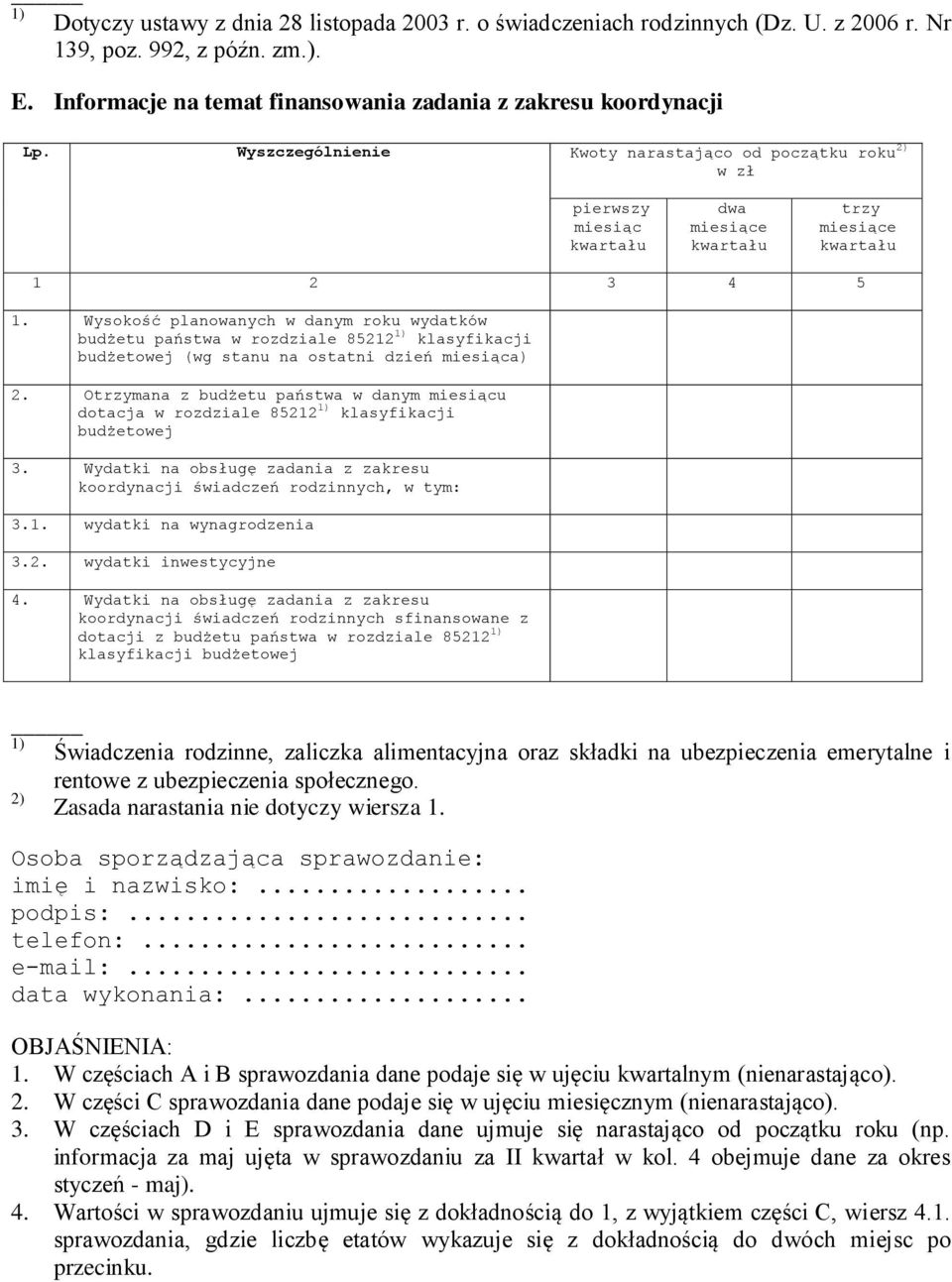 Wysokość planowanych w danym roku wydatków budżetu państwa w rozdziale 85212 klasyfikacji budżetowej (wg stanu na ostatni dzień a) 2.