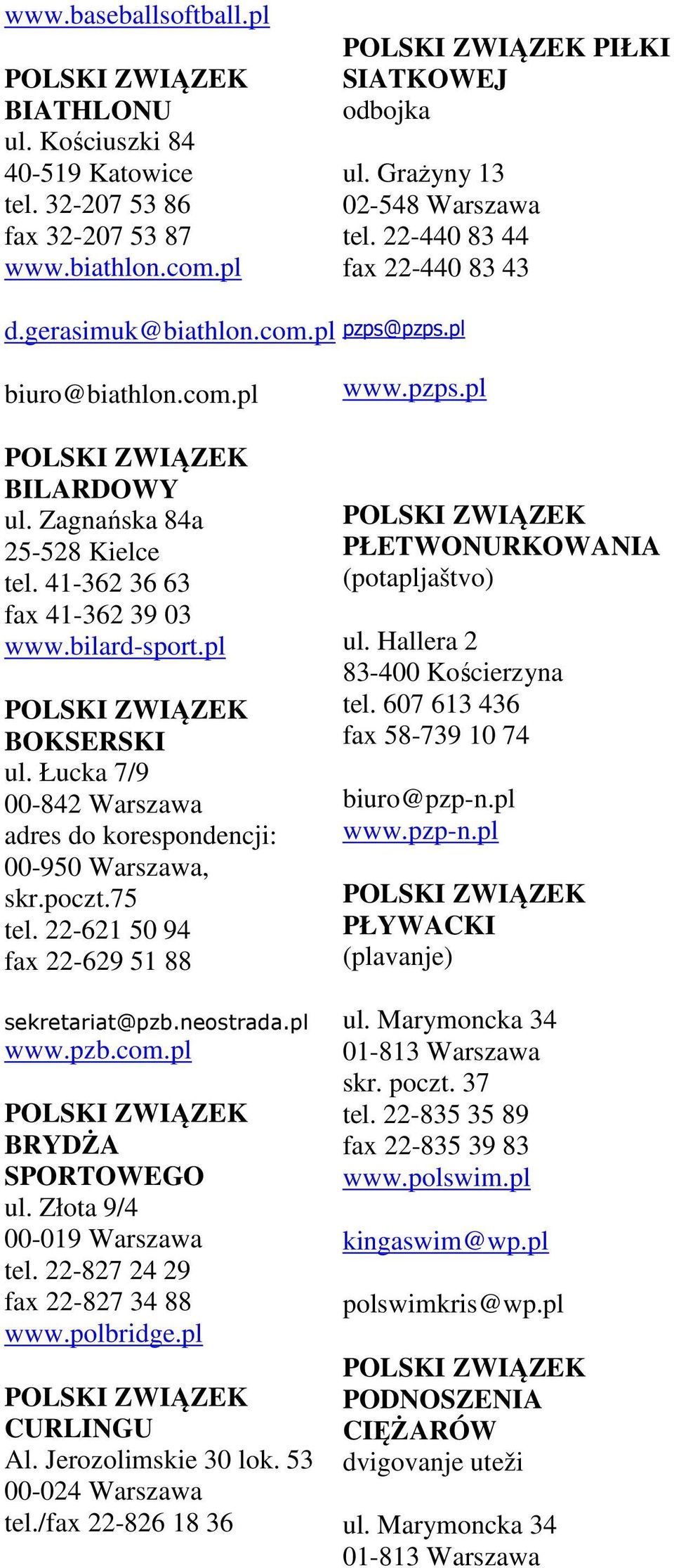 pl BOKSERSKI ul. Łucka 7/9 00-842 Warszawa adres do korespondencji: 00-950 Warszawa, skr.poczt.75 tel. 22-621 50 94 fax 22-629 51 88 sekretariat@pzb.neostrada.pl www.pzb.com.pl BRYDŻA SPORTOWEGO ul.