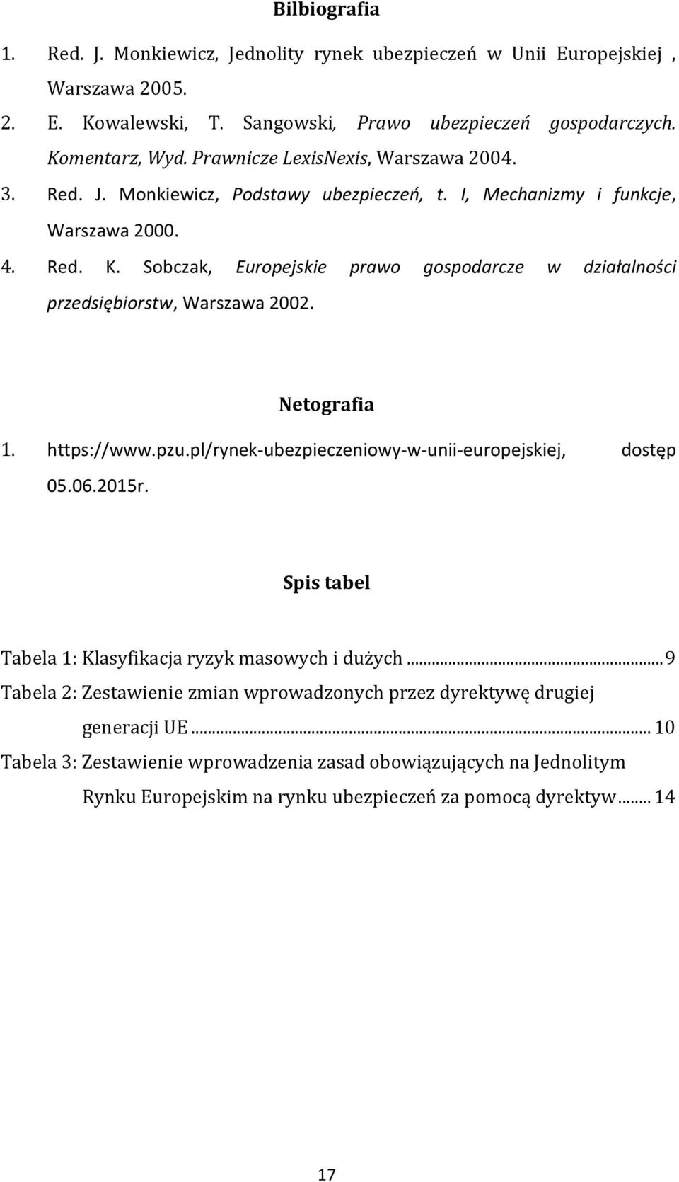 Sobczak, Europejskie prawo gospodarcze w działalności przedsiębiorstw, Warszawa 2002. Netografia 1. https://www.pzu.pl/rynek-ubezpieczeniowy-w-unii-europejskiej, dostęp 05.06.2015r.