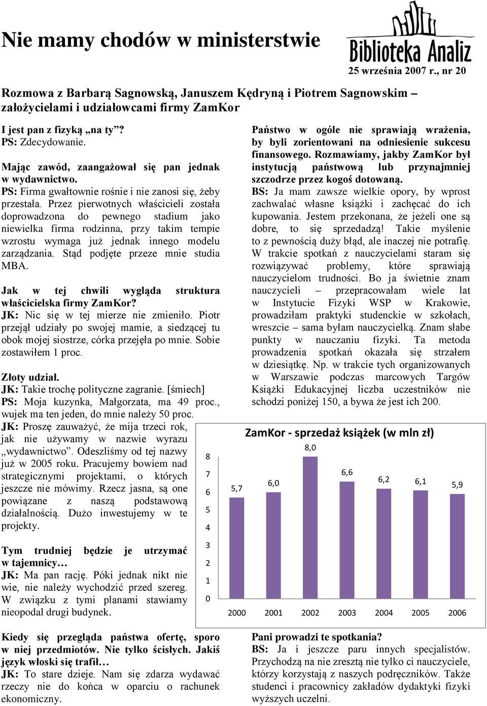 Stąd podjęte przeze mnie studia MBA. Jak w tej chwili wygląda struktura właścicielska firmy ZamKor? JK: Nic się w tej mierze nie zmieniło.