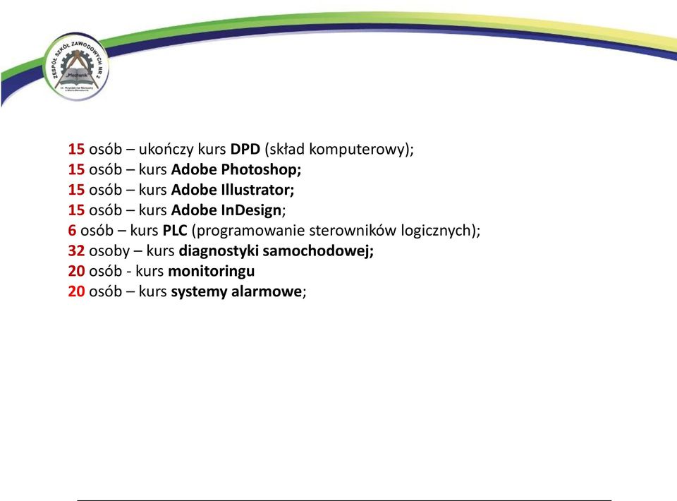 6 osób kurs PLC (programowanie sterowników logicznych); 32 osoby kurs