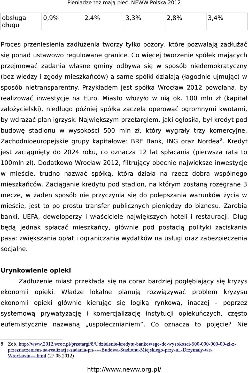 nietransparentny. Przykładem jest spółka Wrocław 2012 powołana, by realizować inwestycje na Euro. Miasto włożyło w nią ok.