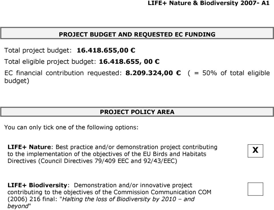 contributing to the implementation of the objectives of the EU Birds and Habitats Directives (Council Directives 79/409 EEC and 92/43/EEC) X LIFE+ Biodiversity: Demonstration